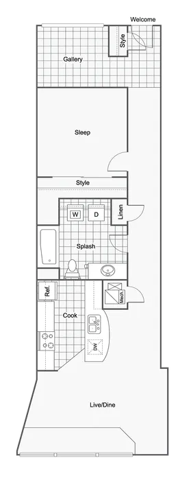 1BR x 1 BA with Foyer – C | 1-Bedroom Floorplan