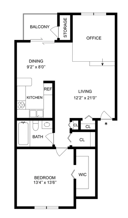 1x1 | 1-Bedroom Floorplan