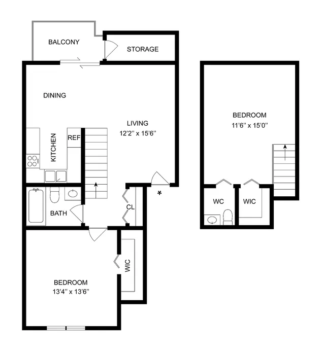 1x1.5 Loft | 1-Bedroom Floorplan