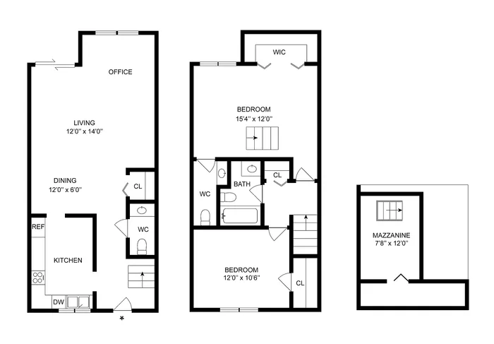 2x1.5 Townhome | 2-Bedroom Floorplan