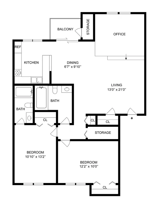 2x2 | 2-Bedroom Floorplan