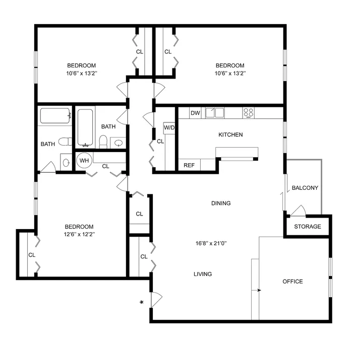 3x2 | 3-Bedroom Floorplan