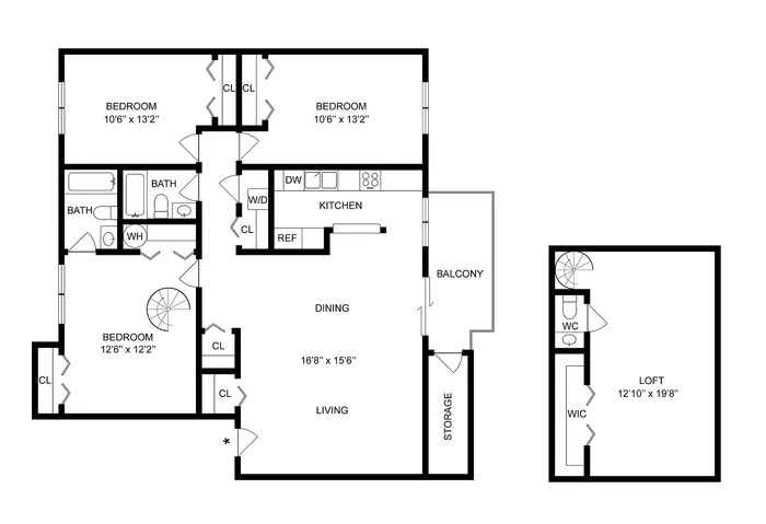 3x2.5 Loft | 3-Bedroom Floorplan
