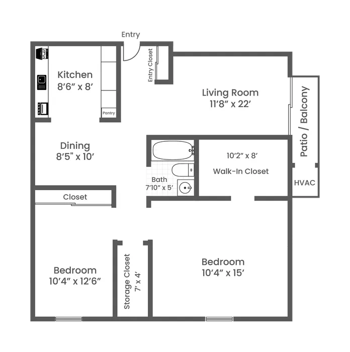 2 Bed 1 Bath