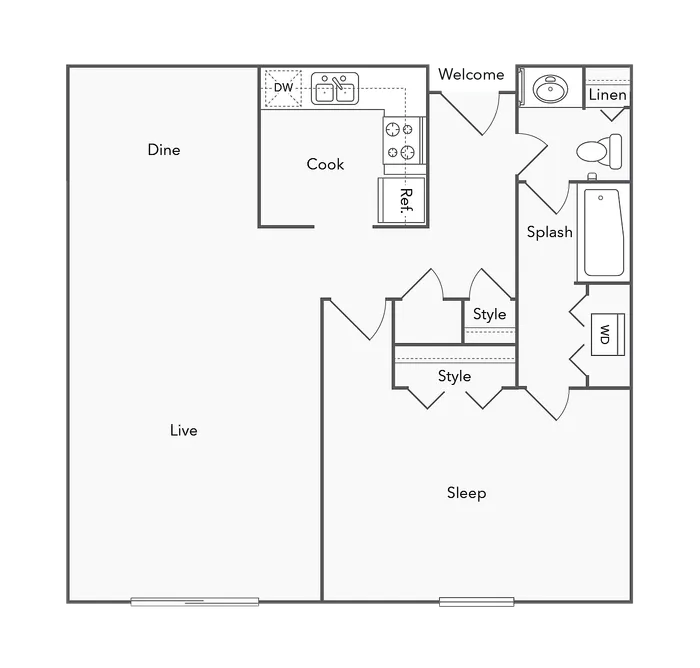 1 Bed 1 Bath with Washer Dryer