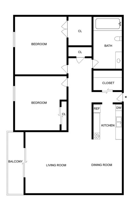 B3 - 2 BD x 1 BA Floorplan