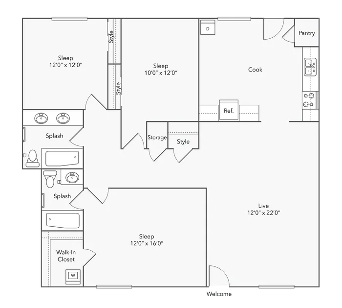 3 BR x 2 BA with Washer/Dryer Flooorplan - ReNew Bartlett Village in Bartlett, TN