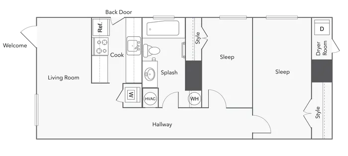 2 BR x 1 BA Duplex with Washer/Dryer - A Floorplan - ReNew Bartlett Village in Bartlett, TN