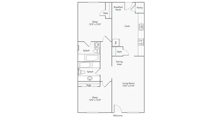 2 BR x 2 BA - Executive Floorplan - ReNew Bartlett Village in Bartlett, TN