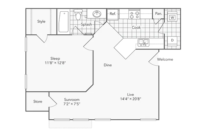 1 BR x 1 BA with Washer/Dryer A