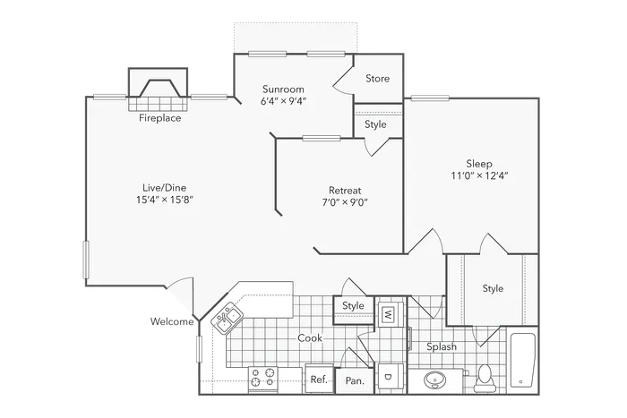 1 BR x 1 BA with Washer/Dryer C