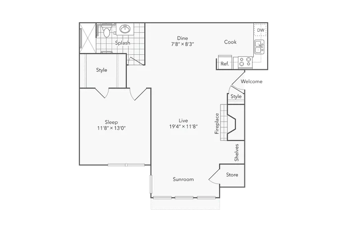 1 BR x 1 BA