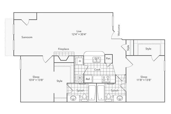 2 BR x 2 BA with Washer/Dryer