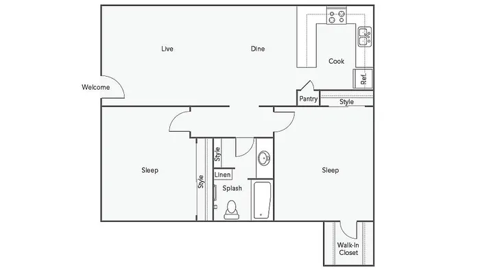 2 BR x 1 BA - C Floorplan