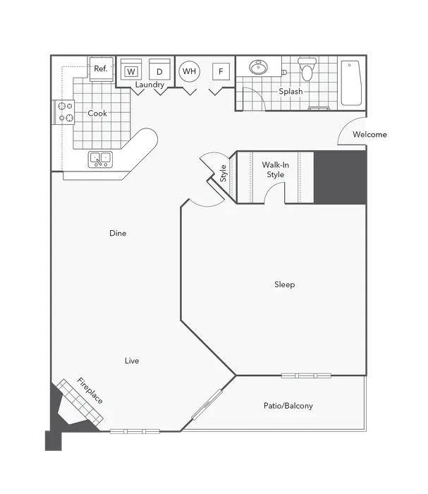 1 BR x 1 BA - A1 Floorplan