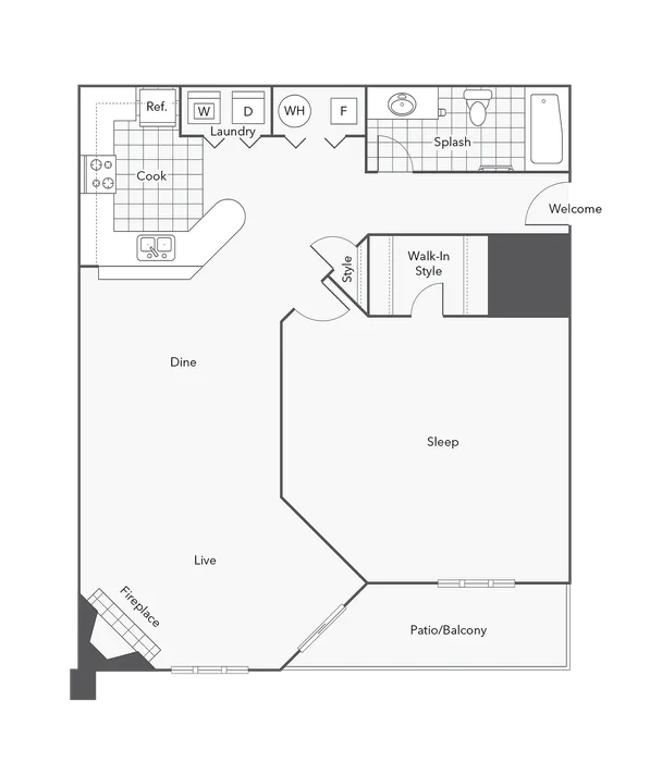 1 BR x 1 BA - A1 (Affordable 50) Floorplan