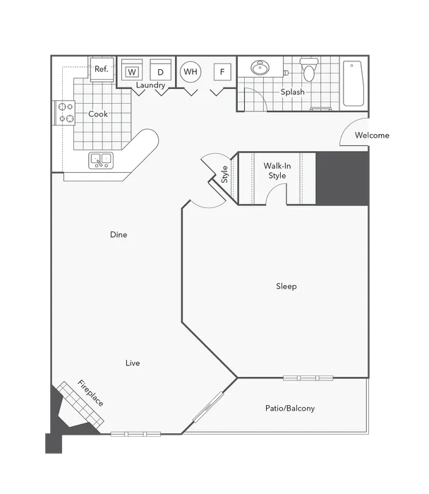 1 BR x 1 BA - A1 (Affordable 65) Floorplan