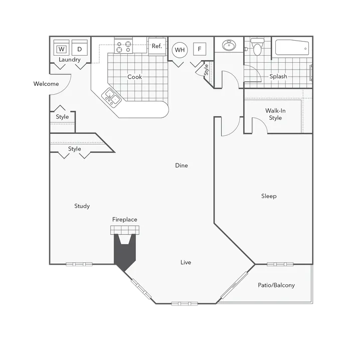 1 BR x 1 BA - B1 Floorplan