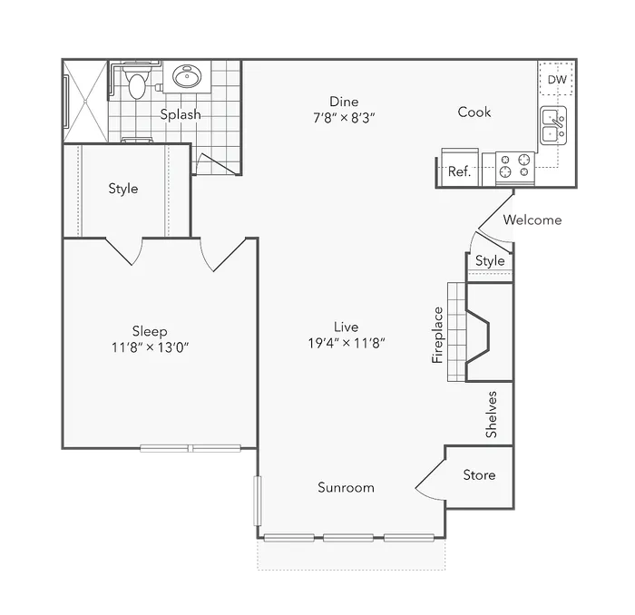 1 BR x 1 BA