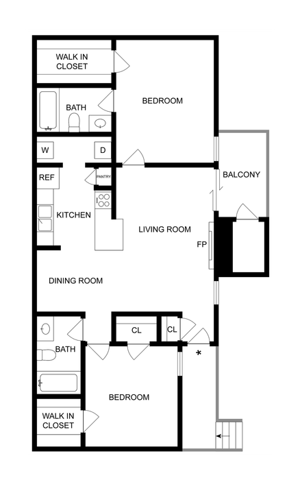 2 BR x 2 BA - A Floorplan