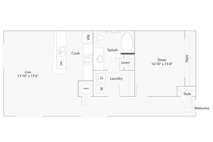 1 BR x 1 BA - B - Income-Restricted (50) Floorplan - Apartments in Milwaukee, Wisconsin