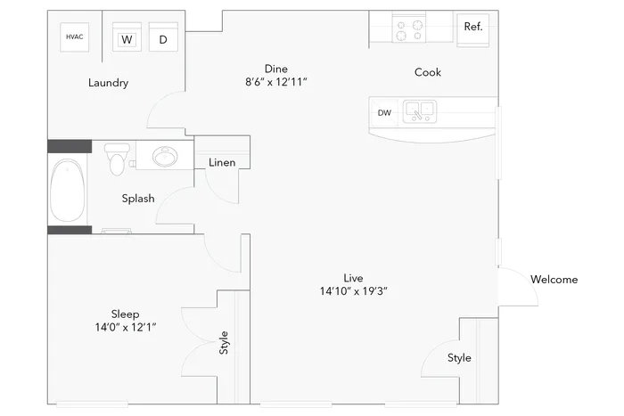 1 BR x 1 BA - D - Income-Restricted (60) Floorplan - Apartments in Milwaukee, Wisconsin