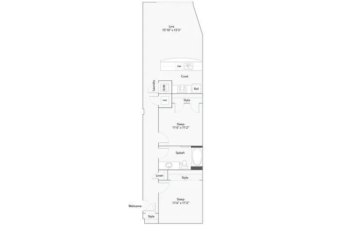 2 BR x 1 BA - B - Income-Restricted (50) Floorplan - Apartments in Milwaukee, Wisconsin