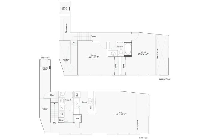 2 BR x 1.5 BA -  B Loft Floorplan - Apartments in Milwaukee, Wisconsin