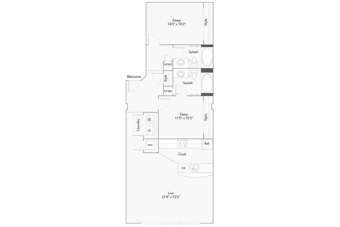 2 BR x 2 BA - A - Income-Restricted (50) Floorplan - Apartments in Milwaukee, Wisconsin