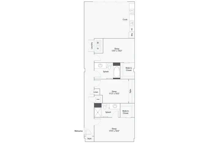 3 BR x 2 BA - A - Income-Restricted (60) Floorplan - Apartments in Milwaukee, Wisconsin