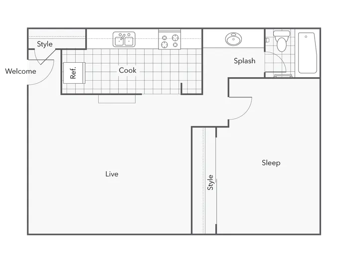 1 BR x 1 BA - A Floorplan