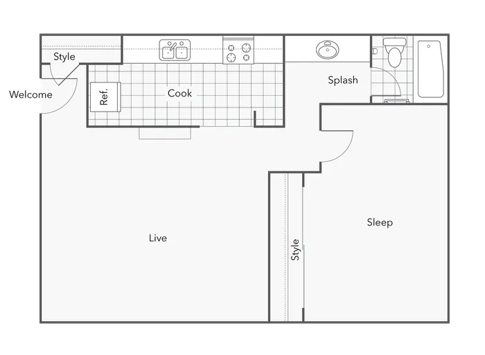1 BR x 1 BA - B Floorplan