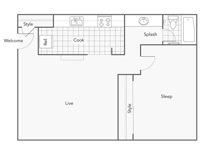 1 BR x 1 BA - C Floorplan