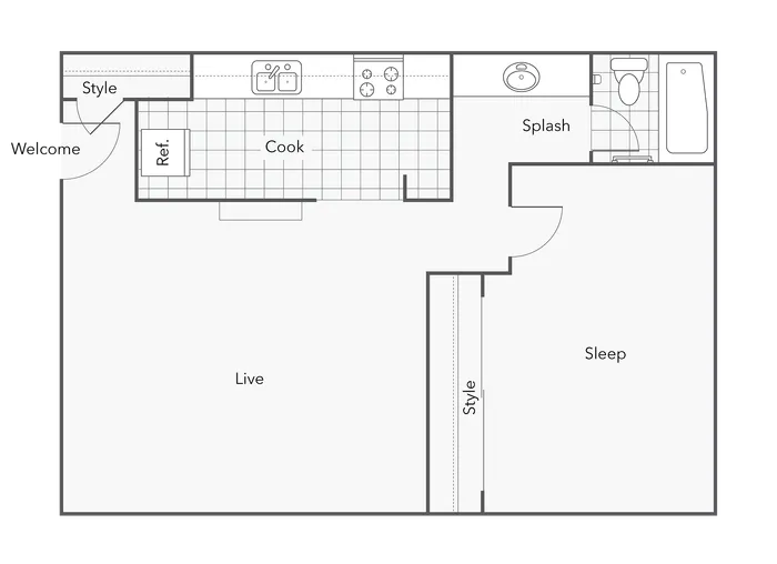 1 BR x 1 BA - D Floorplan
