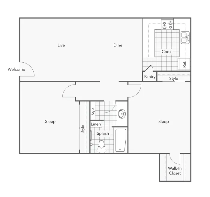 2 BR x 1 BA - A Floorplan