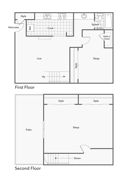 2 BR x 1 BA - Townhome Floorplan