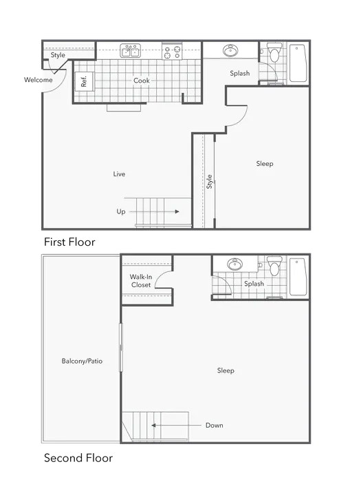 2 BR x 2 BA - Townhome - A Floorplan