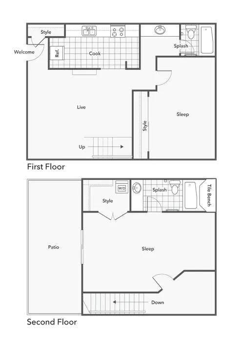 2 BR x 2 BA - Townhome with Washer & Dryer - A Floorplan