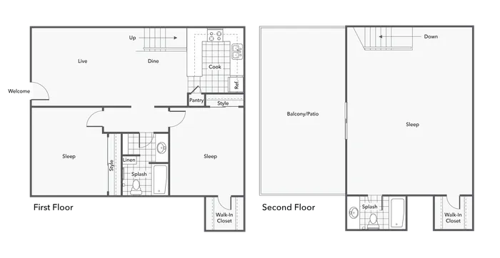 3 BR x 2 BA - Townhome Floorplan