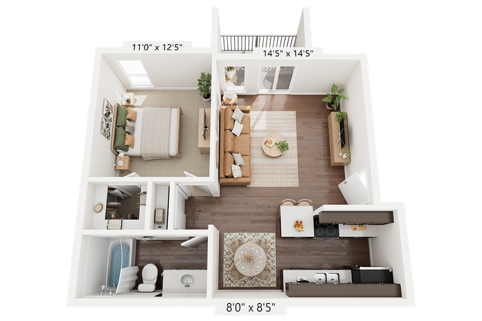 1BR x 1BA - A Floorplan