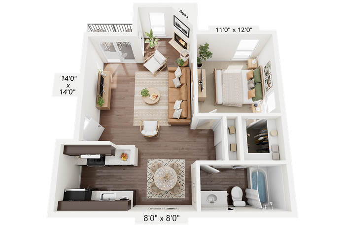 1BR x 1BA - B Floorplan