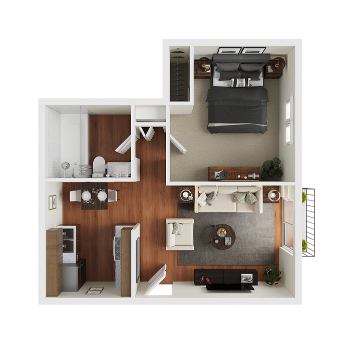 1 BR x 1 BA - A Floorplan - Classic