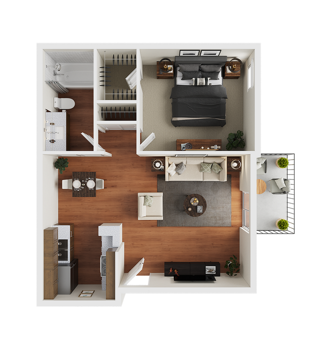 1 BR x 1 BA - C Floorplan - Classic