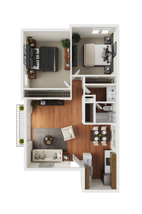 2 BR x 1 BA - A Floorplan - Classic
