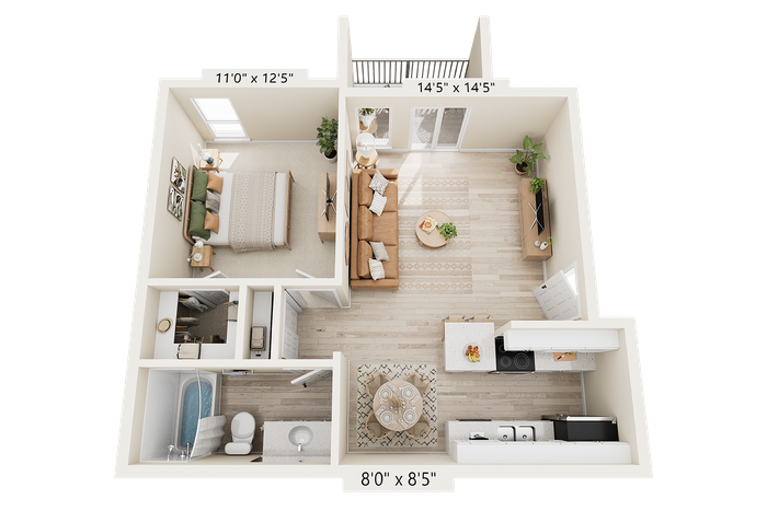 Brand New 1 BR x 1 BA - A Floorplan | Renovated