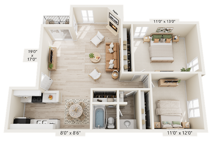 Brand New 2BR x 1BA - B Floorplan