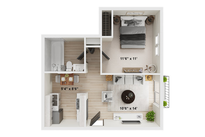 1 BR x 1 BA - A Floorplan Renovated | ReNew Cherry Creek Apartments for Rent in Denver, CO 80231