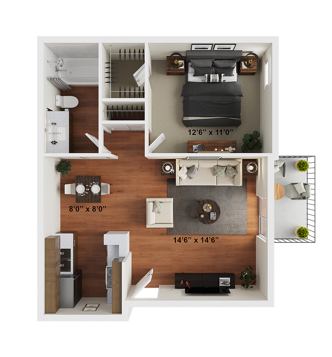 1 BR x 1 BA - C Floorplan - Classic