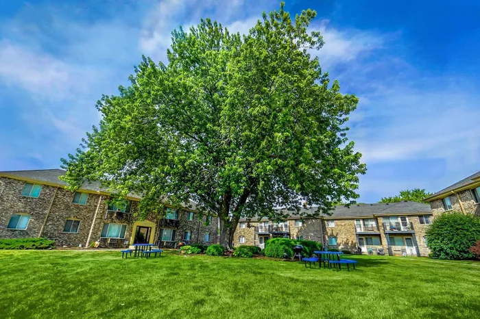 Exterior view of Stone Point Apartments in Menomonee Falls, Wisconsin.
