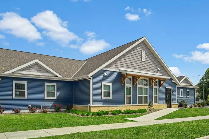 Clubhouse exterior at The 85 at Maple Grove showcasing shared community amenities in Madison, Wisconsin.